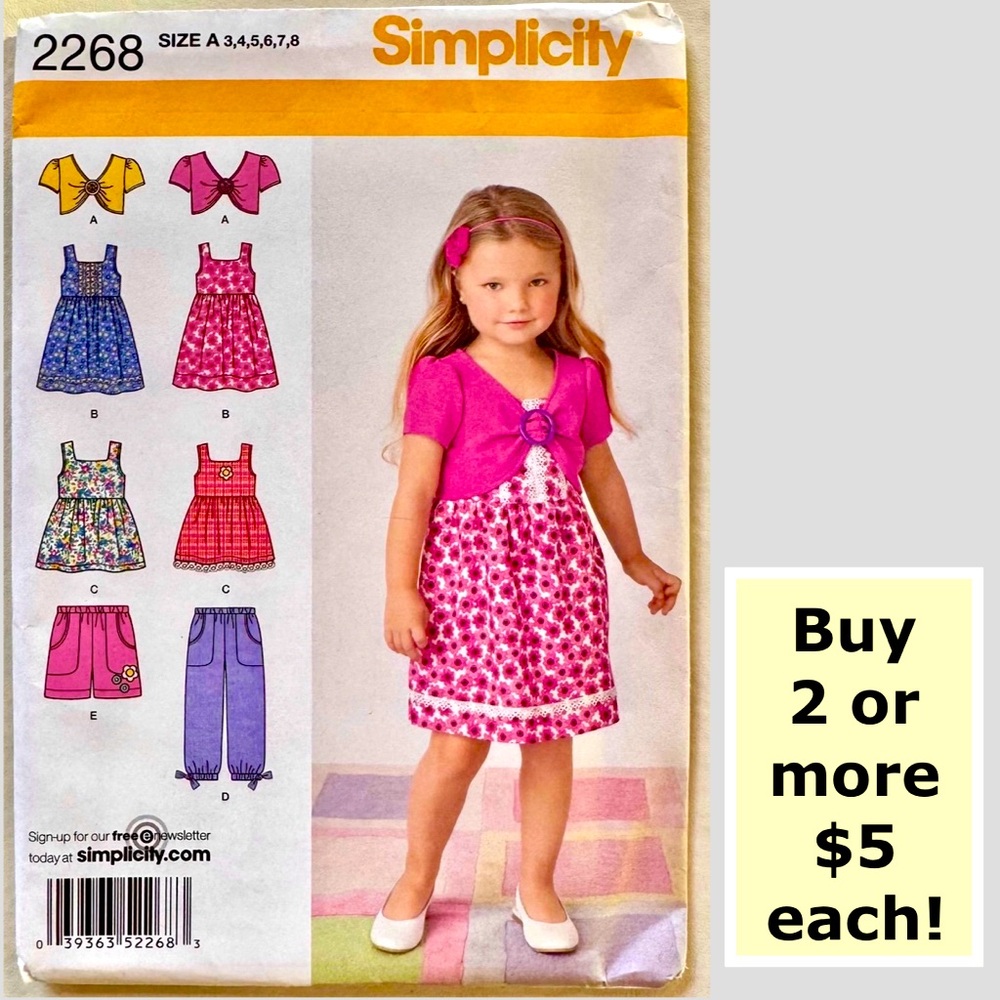 Simplicity 2268 Child’s Dress Top Pants Shorts Uncut Pattern (3,4,5,6,7,8)